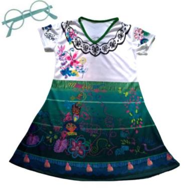 Imagem de Fantasia Infantil Menina Mirabel Encanto Com Óculos - Genérica, Branco