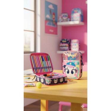 Imagem de Estojo Escolar Grande Puket Unicórnio Tenis Azul Marinho