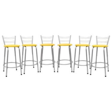 Imagem de Kit 6 Cadeira Para Balcão Ilha Bistrô Banqueta 60cm Flórida Prata Bar 
