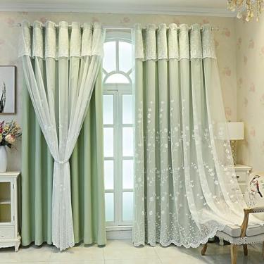 Imagem de Cortina blackout cortina de janela de camada dupla, cortina de tule blecaute de deck duplo, sala de estar, quarto, isolamento térmico em camadas, cortina transparente e sombreamento, 1 peça, verde 380
