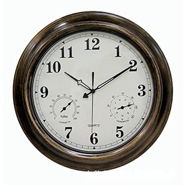 Imagem de EHVYBDX Relógio de parede, relógio de parede grande de metal impermeável ao ar livre de 45,7 cm, relógio de parede silencioso de jardim retrô com termômetro e higrômetro, relógio decorativo para uso
