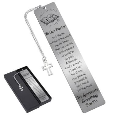 Imagem de Berirexrion Marcadores de livro para pastores - Marcador de livro de metal cristão para leitura de homens e mulheres marcadores de página religiosos com pingente de cruz para pastores, esposa