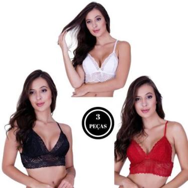 Imagem de Kit 3 Sutiã sem bojo sem arco de Renda confortável - c1 KIT 3 SUTIÃS I