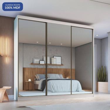 Imagem de Guarda-roupa 3 Portas de Correr de Espelho 4 Gavetas 100% Mdf Imperial New Branco Line