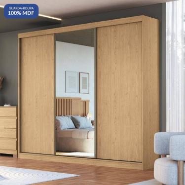 Imagem de Guarda-roupa 3 Portas de Correr 4 Gavetas com 1 Espelho 100% Mdf Imperial New Angelin/Duna