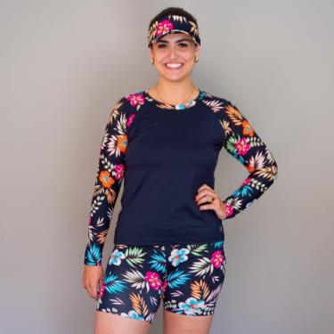 Imagem de Conjunto Blusa Uv + Short De Praia + Brinde Viseira Plus Size Moda Pra