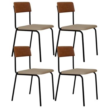 Imagem de Kit 04 Cadeiras Estofada Para Sala de Jantar Sense Preto C01 Linho Areia Courino Caramelo - Lyam Decor