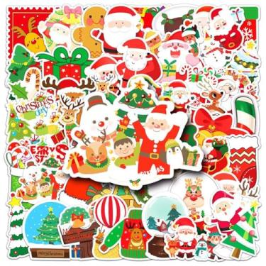 Imagem de Adesivos de Feliz Natal | 50 peças de decalques de vinil à prova d'água com tema natalino para garrafas de água, laptop, carro, geladeira, bagagem, copo de computador, celular, armário, skate