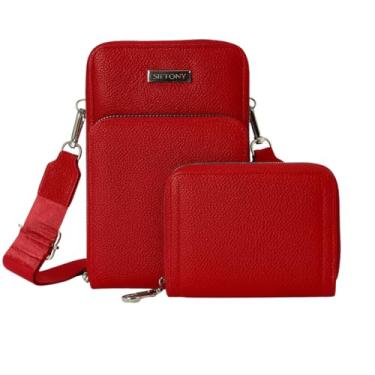 Imagem de Kit Bolsa Carteira Porta Celular Alça Transversal Tiracolo QUBCCUM (Vermelho)