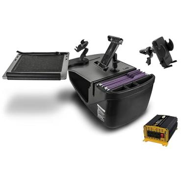 Imagem de AutoExec AE-RDFS-PI-PM-TAB-VC-GT Reach Desk banco dianteiro carro mesa e estação de trabalho portátil 400 watt inversor de potência, suporte para telefone, suporte para tablet e clipe de ventilação do