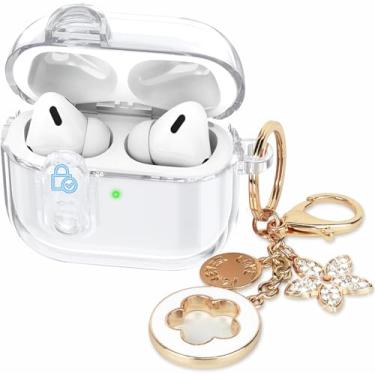 Imagem de Capa transparente (com trava de segurança) para Apple AirPods Pro 3rd 2025 feminino, VOTILE TPU transparente Air pods Pro 3ª geração, chaveiro feminino com brilho para Airpod iPod Pro 3ª geração
