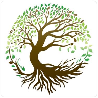 Imagem de GORGECRAFT Estêncil de árvore da vida de 29 x 29 cm grande para animais de estimação placa de planta reutilizável decoração de casa modelo de desenho de árvore vazada estêncil para pintura em tela de