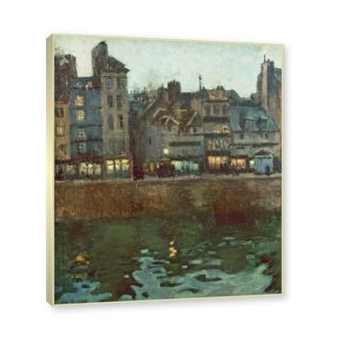 Imagem de NHLDZYH Moldura de champanhe. Impressões Raoul Dufy, (Crepúsculo no porto), pôster de viagem vintage, arte impressionista, imagem de arte de parede em tela para decoração de casa. 40 x 48 cm - 15,7 x