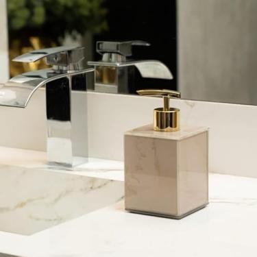 Imagem de Saboneteira Líquido 250ML Porta Sabonete Decorativo De Vidro EFEITO MÁRMORE Porta Álcool Gel Porta Sabonete Líquido (Rose com Dourado,Unid)