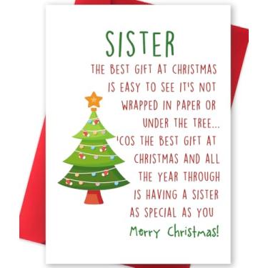 Imagem de Huameigf Cartão de Feliz Natal Presentes para Irmã, Melhor Irmã Cartão de Natal do Irmão Amigo, Adorável Cartão de Natal de Árvore de Estrelas para Cunhada, Decorações de Feliz Natal para Meia-irmã
