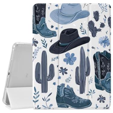 Imagem de VibrantFruitique Capa retrô caubói ocidental para iPad Air 11 polegadas M3 (2025)/M2(2024), iPad Air 5ª (2022)/4ª geração (2020) 11 polegadas arte azul chapéu botas capa, porta-lápis, traseira