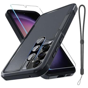 Imagem de Capa protetora para Samsung Galaxy S23 FE [não para S23], capa protetora resistente à prova de choque de corpo inteiro com cordão de pulso, protetor de tela de vidro temperado e capa para lente da