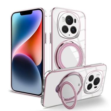 Imagem de Anlalish Capa transparente compatível com Honor Magic 6 Pro, capas de telefone Honor Magic 6 Pro, capa de silicone com suporte, acessórios bonitos Funda à prova de choque para mulheres/homens (rosa)