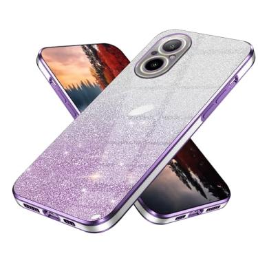 Imagem de Anlalish Compatível com Realme C67 4G capa transparente com glitter, capa de telefone Realme C67 4G revestimento de silicone proteção fundas à prova de choque Bling 2 em 1 capa para meninas (roxa)