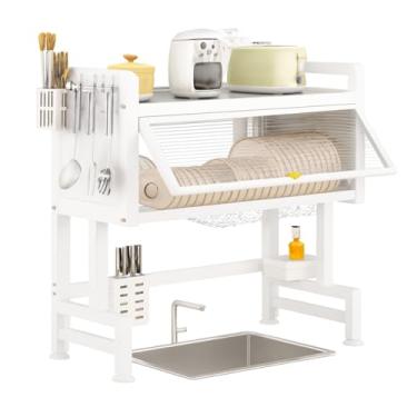 Imagem de Escorredor de Louça Organizador de Pia Suspensa p/Cozinha Prateleira com Porta Copos Talheres Tábua(Branco - 65 Centímetros)