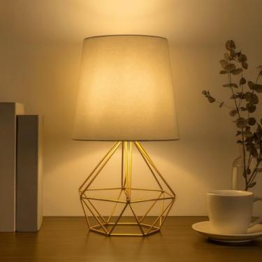 Imagem de Luminária de Mesa Moderna - Base Geométrica Rose Gold, Dourado e Preto - Iluminação para Quarto e Escritório(DOURADO - BRANCO)