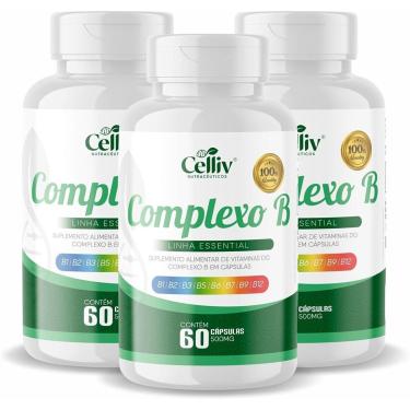 Imagem de Kit 03 Complexo B (B1, B2, B3, B5, B6, B7, B9, B12) 60 Caps de 500MG Celliv-Unissex