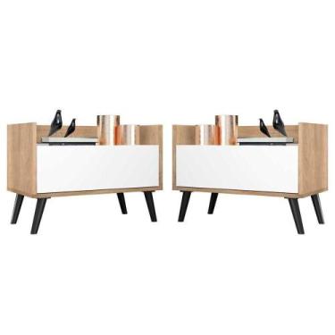 Imagem de Kit Com 2 Mesas De Cabeceira 80Cm Retrô Multimóveis V4002 Rustic/Branc