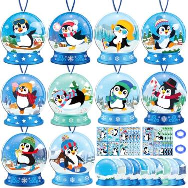 Imagem de 60 unidades de kits de artesanato de globo de neve de pinguim de inverno, enfeites de Natal para pendurar faça-você-mesmo, faça sua própria cena de férias, bolsa de presentes de Natal, lembrancinhas