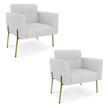 Imagem de Poltrona Pé de Ferro Dourado para Sala Kit 2 Elisa Linho Cinza A05 D03 - D'Rossi