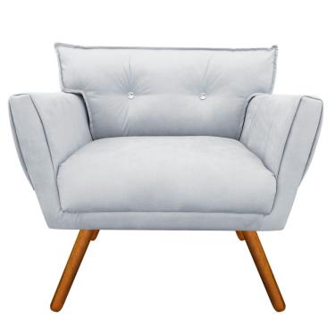 Imagem de Poltrona Anitta com Strass Suede Cinza Pés Palito Castanho - D'Rossi