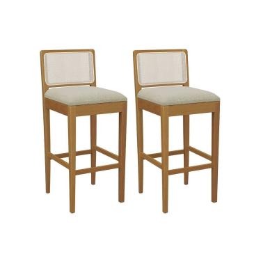 Imagem de Banqueta Sala de Jantar Sara 1BMM005CA Premium Madeira Maciça Kit 2 Un Carvalho/Boucle Bege/Tela Bege - Kappesberg