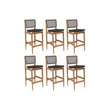 Imagem de Banqueta Sala de Jantar Liz 1BMM009CA Premium Madeira Maciça Kit 6 Un Carvalho/Boucle Chumbo/Tela Chumbo - Kappesberg