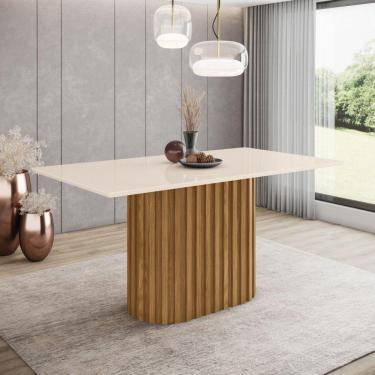 Imagem de Mesa De Jantar Tampo De Mdf Canto Reto 160 Cm Solana Henn Nature Com Off White