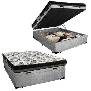 Imagem de Cama Box Baú Casal Suede + Colchão Ortobom Iso Dupla Face 138x188x60 Cor:cinza