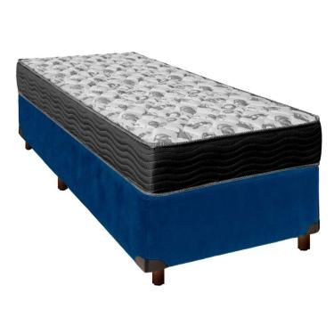 Imagem de Cama Box Azul Solteiro + Colchão D33 Iso100 Ortobom