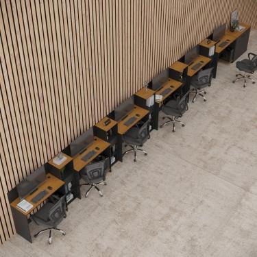 Imagem de Conjunto De Escritório Tech 5 Livreiro 1 Buffet E 6 Mesas 90 - Preto E Cedro Preto E Cedro