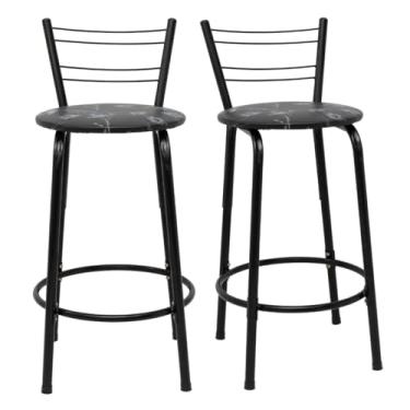 Imagem de Kit 2 Banquetas Para Cozinha Flórida Estrutura Preta 60cm Área de Lazer Piscina Balcão Bancada Bistro Bar (Assento Floral Preto)