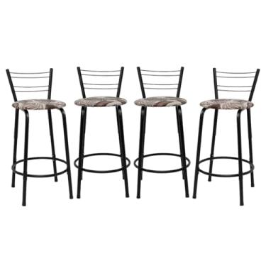 Imagem de Kit 4 Banquetas Para Cozinha Flórida Estrutura Preta 60cm Área de Lazer Piscina Balcão Bancada Bistro Bar (Assento Floral Marrom)