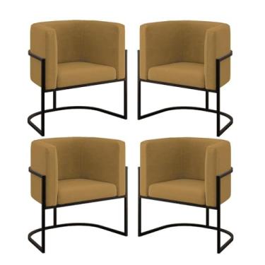 Imagem de Kit 04 Poltronas Lua Sala Decorativa Base de Ferro Black Cor:capuccino