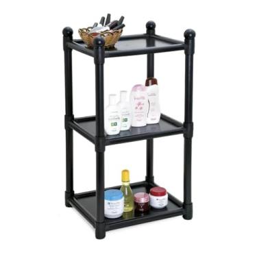 Imagem de Prateleira Organizadora, Estante Modular Móvel Organizador 6, 3 Prateleiras Multiuso Grande Reforçada Resistente Compacta(Preto 3 Níveis)