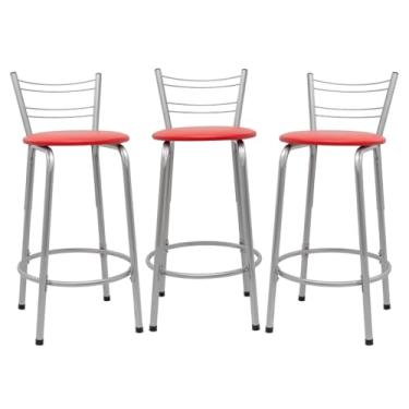 Imagem de Kit 3 Banquetas Flórida 60cm Estrutura Prata Ideal Cozinha Gourmet Área de Lazer Piscina Balcão Bancada Bistro Bar (Assento Vermelho)
