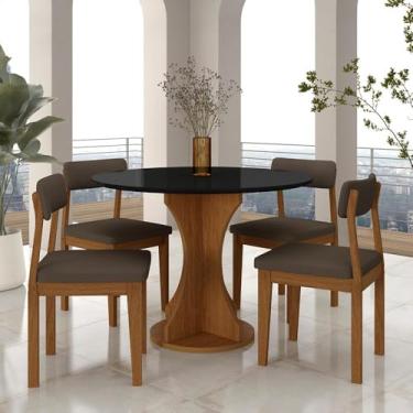 Imagem de Mesa Redonda Cosença Com 4 Cadeiras Estofadas Fre/pto/s.marrom - M.a Freijó/preto/marrom