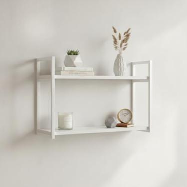 Imagem de Estante Suspensa, Prateleira Nicho Rack em Estilo industrial Duas Posições Metalon e Mdf Dourado Rose Preto Branco(BRANCO)