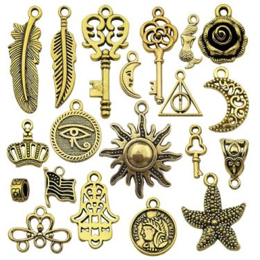 Imagem de 20 peças atacado lotes a granel sol lua chaveiro vintage pingentes dourados para fazer joias pingentes de metal retrô faça você mesmo para colar pulseira