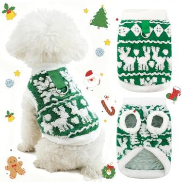 Imagem de Jaqueta de lã de Natal para cães e gatos, suéteres para cães pequenos e médios, roupas quentes de flanela macia para animais de estimação para Chris, roupa de Natal para cães (verde, GG)