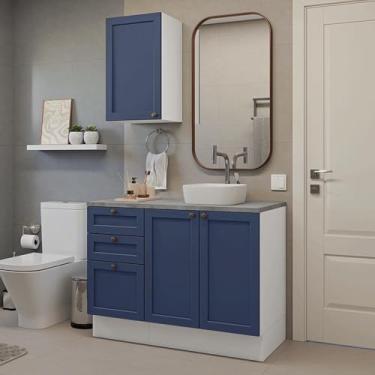 Imagem de Conjunto Gabinete para Banheiro 110cm 3 Gavetas 3 Portas Branco/azul Vik Madesa 01
