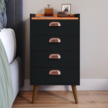 Imagem de Mesa de Cabeceira 4 Gavetas - Cômoda Independente com Gavetas, Organizador para Quarto(Unitário Preto/Cinamomo)