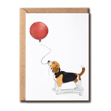 Imagem de BNJDesigns Cartão de aniversário Beagle - Cartão Beagle - presente para amantes de cães - cartão de felicitações - cartão de balão - cartão para amigo - cartão fofo - cartão de cachorro - cartão para