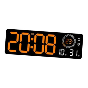 Imagem de Fenteer Relógio de parede digital, despertador de mesa, visor LED grande, formato 12/24 horas, 2 alarmes, design retangular moderno para decoração de, Luz Laranja