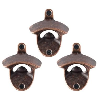 Imagem de HAIICEN Abridor de garrafa de cerveja antiquado montado na parede, abridor de garrafas de aço inoxidável de cobre envelhecido para mesa e pátio (pacote com 3)